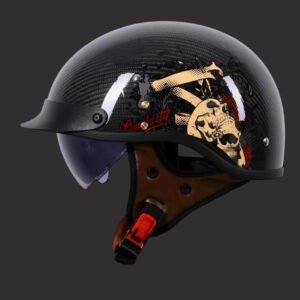 112Wholesale Carbon Fiber Half Helmet | Retro Harley Style | Hidden Flip-up Visor | Ultra-Light 750g