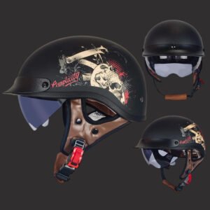 112 Wholesale DOT Certified ABS Half Helmet | Retro Harley Style with Hidden Visor | OEM Factory
